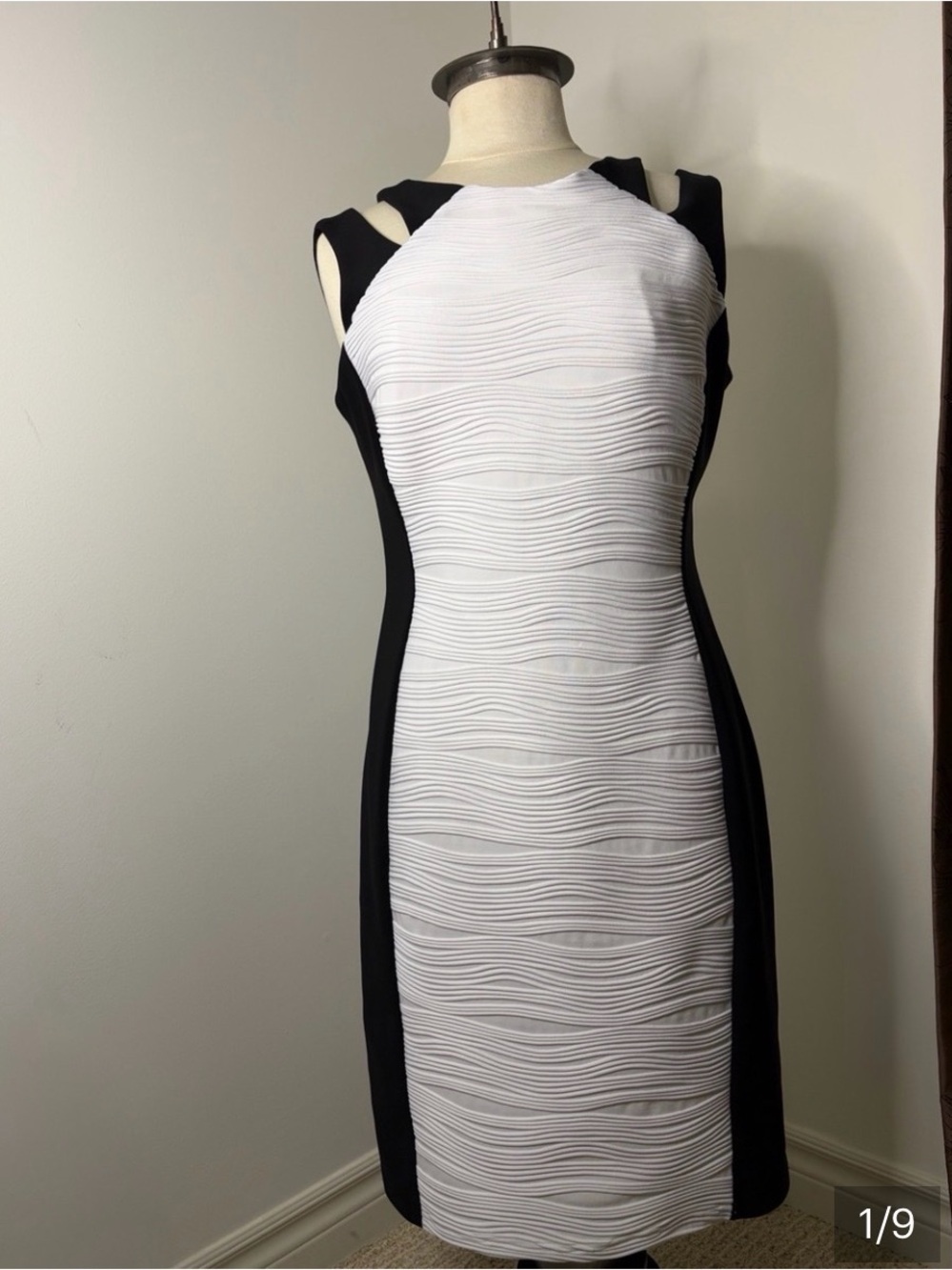 🇨🇦JOSEPH RIBKOFF Black & White Textured Midi Dress SIZE 14 - Picture 3 of 10